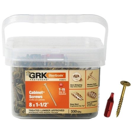 Grk Fasteners Sheet Metal Screw, #8 x 1 1/2 in, Climatek Coated Steel Washer Head Torx Drive 100073